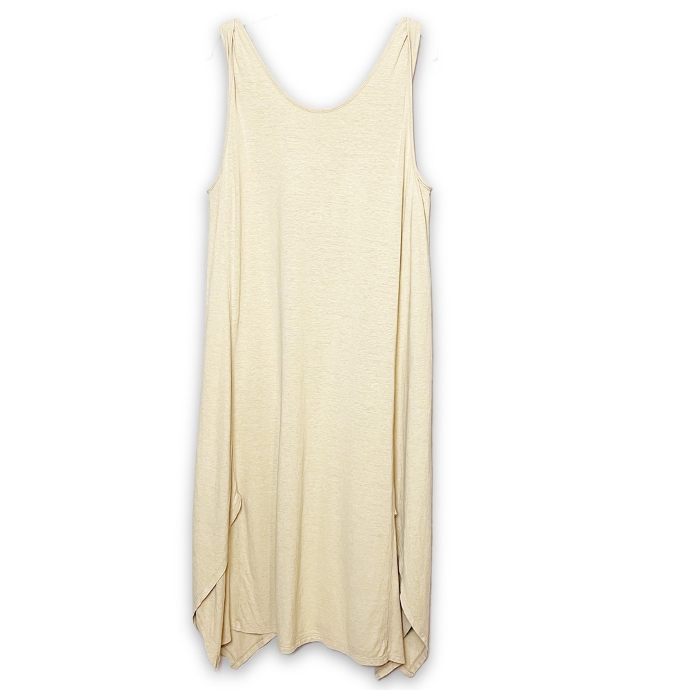 Wrap London Sleeveless Handkerchief Hem Midi Dress 12 Hemp Cotton Butter Yellow
